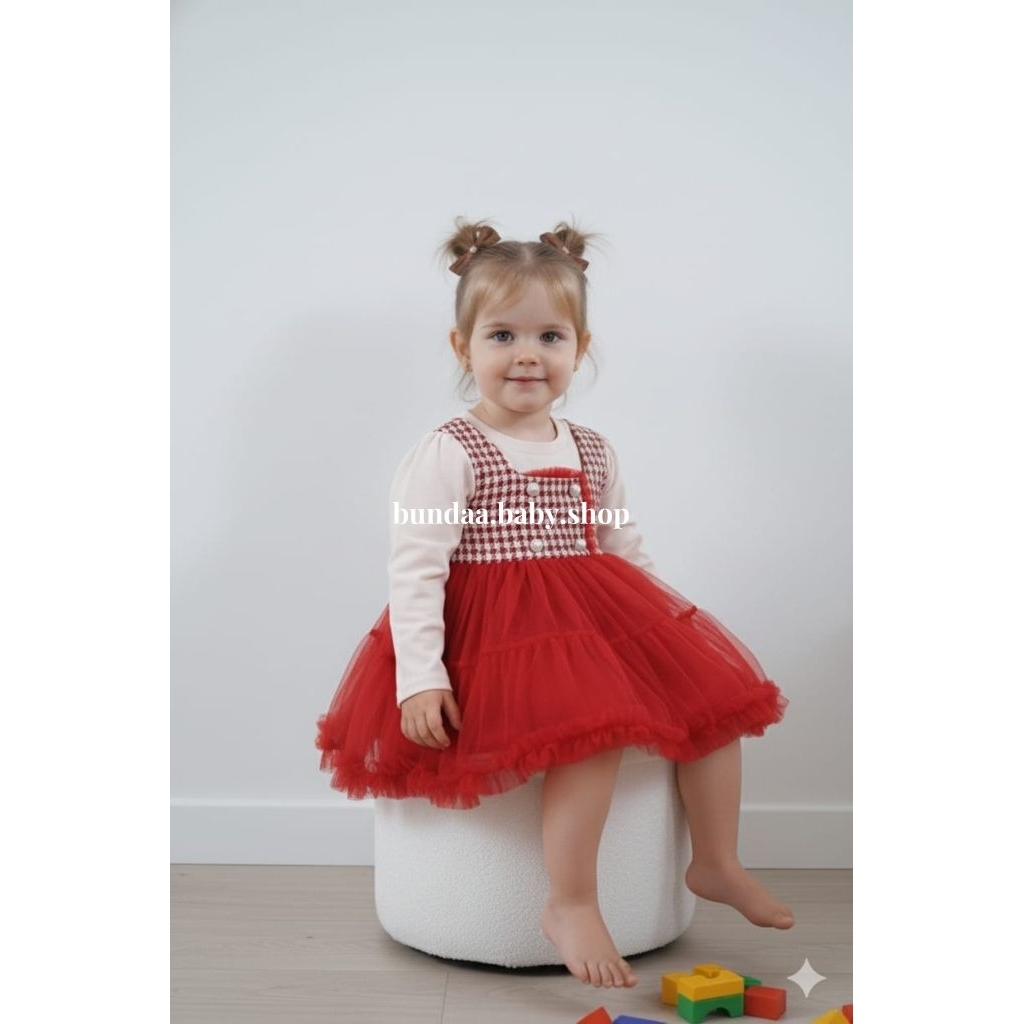 dress anak perempuan rajut rompi kotak