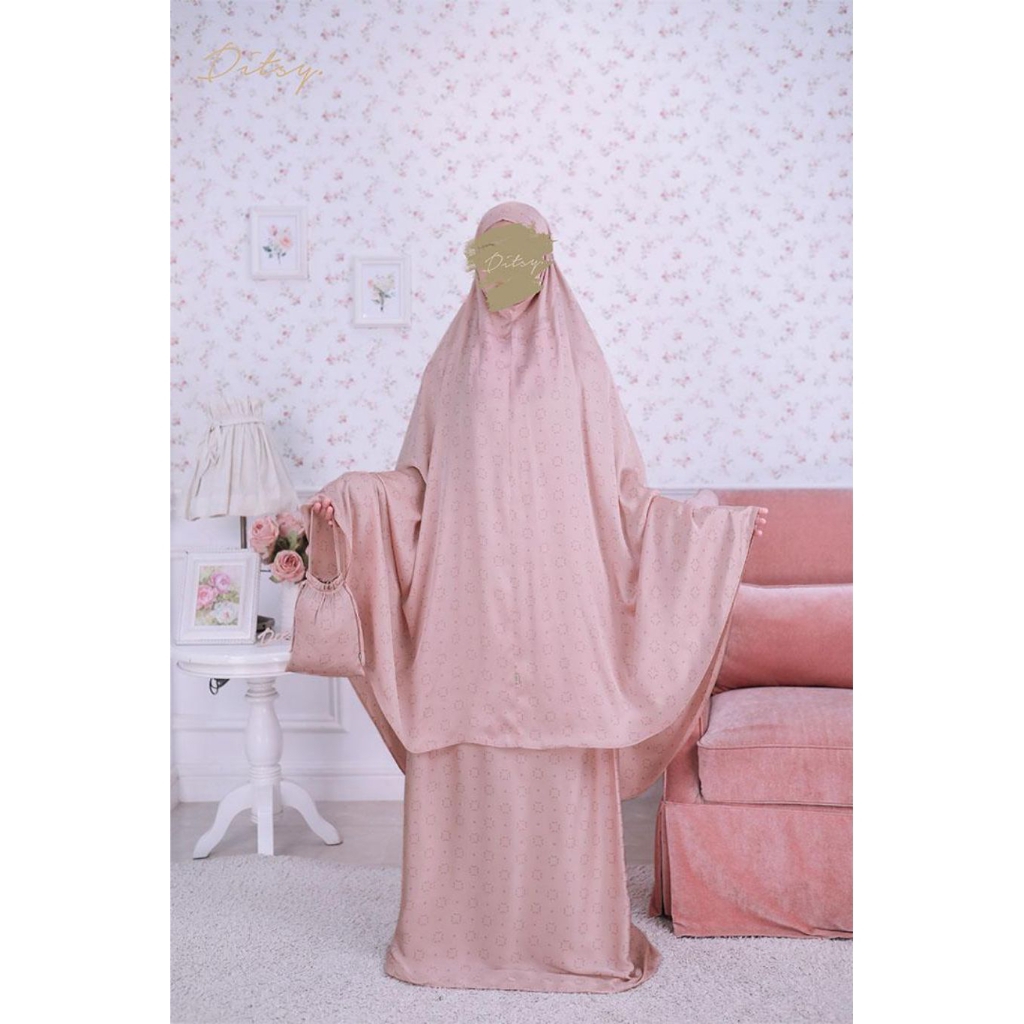 mukena ditsy rameea blushing peach