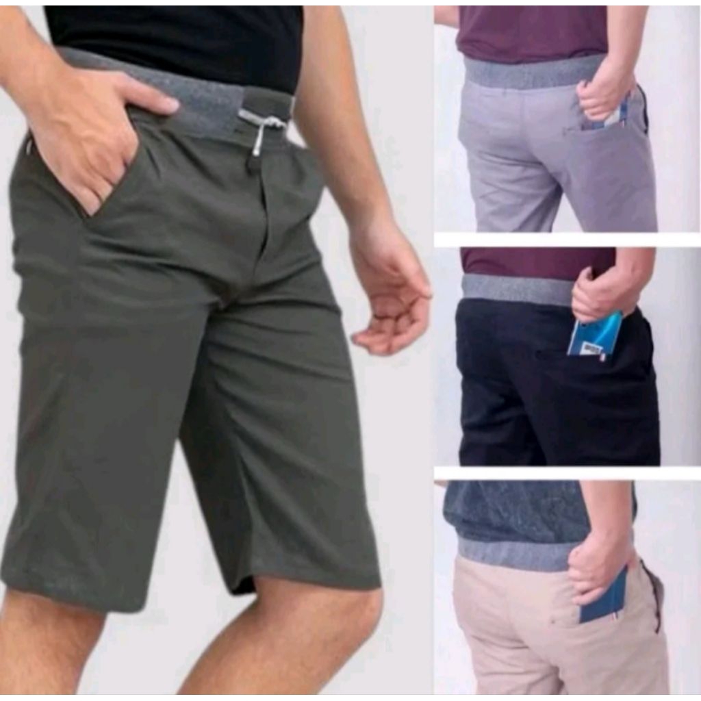 CELANA CHINO PENDEK PRIA PINGGANG KARET/CELANA PENDEK CHINOS RIB PRIA PINGGANG KARET BAHAN KATUN/CEL