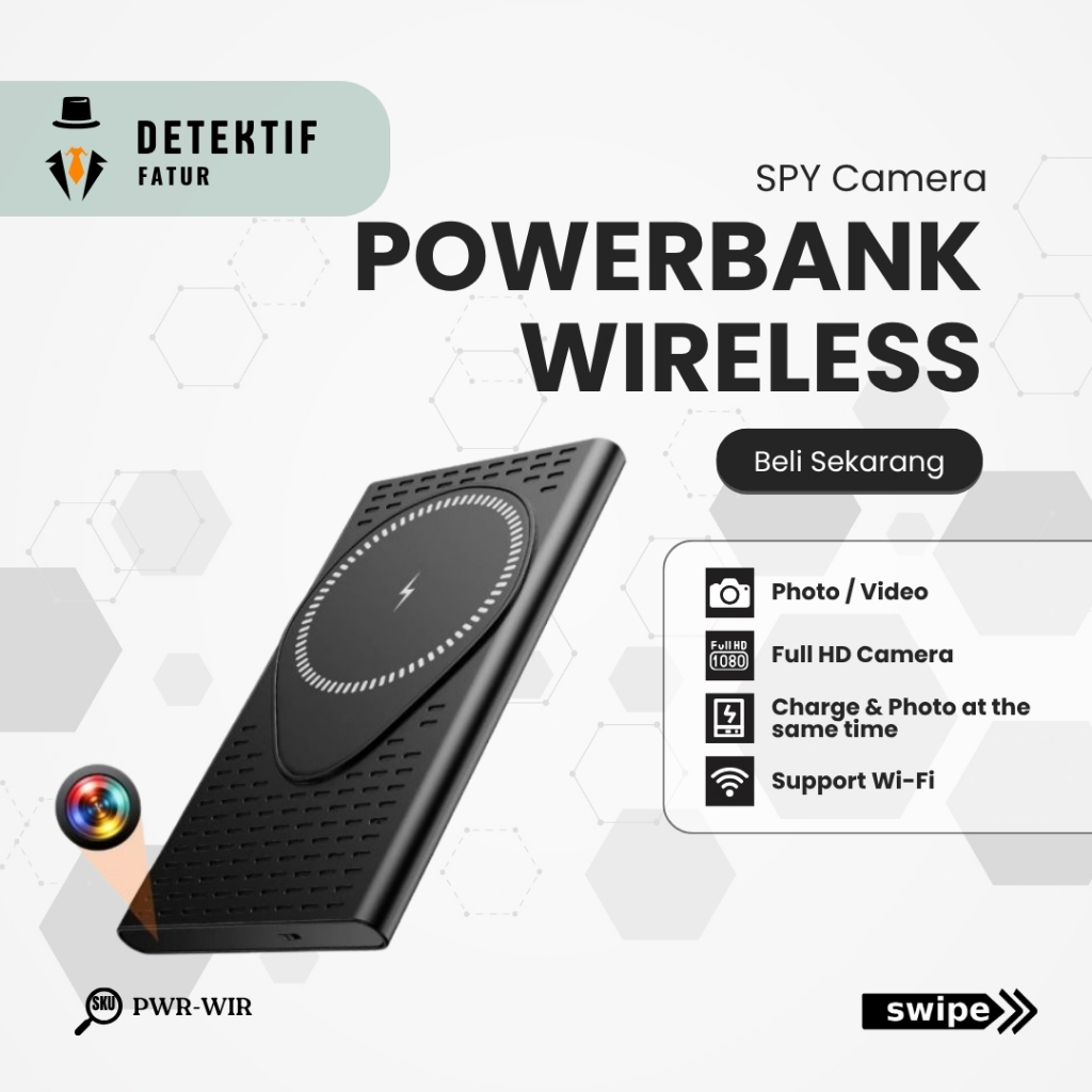 PWR-WIR Kamera Spy Powerbank WiFi 1080P Wireless Charging 5000Mah Hidden Camera CCTV Perekam Rahasia