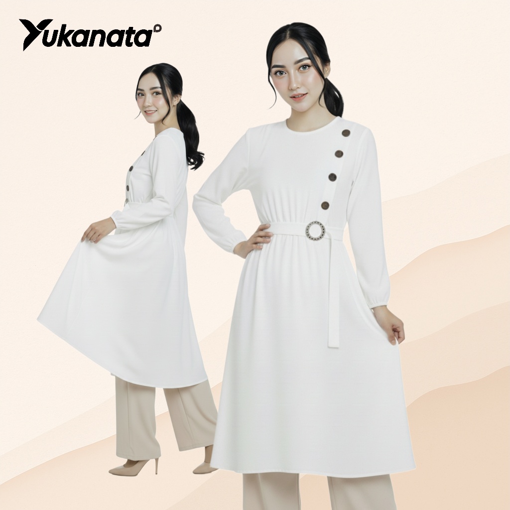 YUKANATA.ID -  Daily Tunik Adreena Simple Stylish dengan Aksen Kancing Kelapa Elegan & Sabuk Pinggan