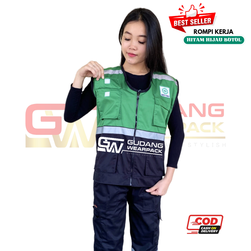 Wearpack Atasan Rompi Warna Hitam Hijau botol (rompi kerja) - gudang wearpack