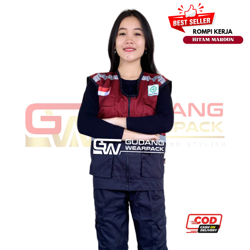 Wearpack Atasan Rompi Warna Hitam Maroon (rompi kerja) - gudang wearpack