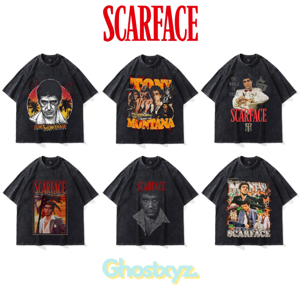 Ghostxyz T-Shirt Scarface Wash Oversize Vintage Tee Baju Kaos