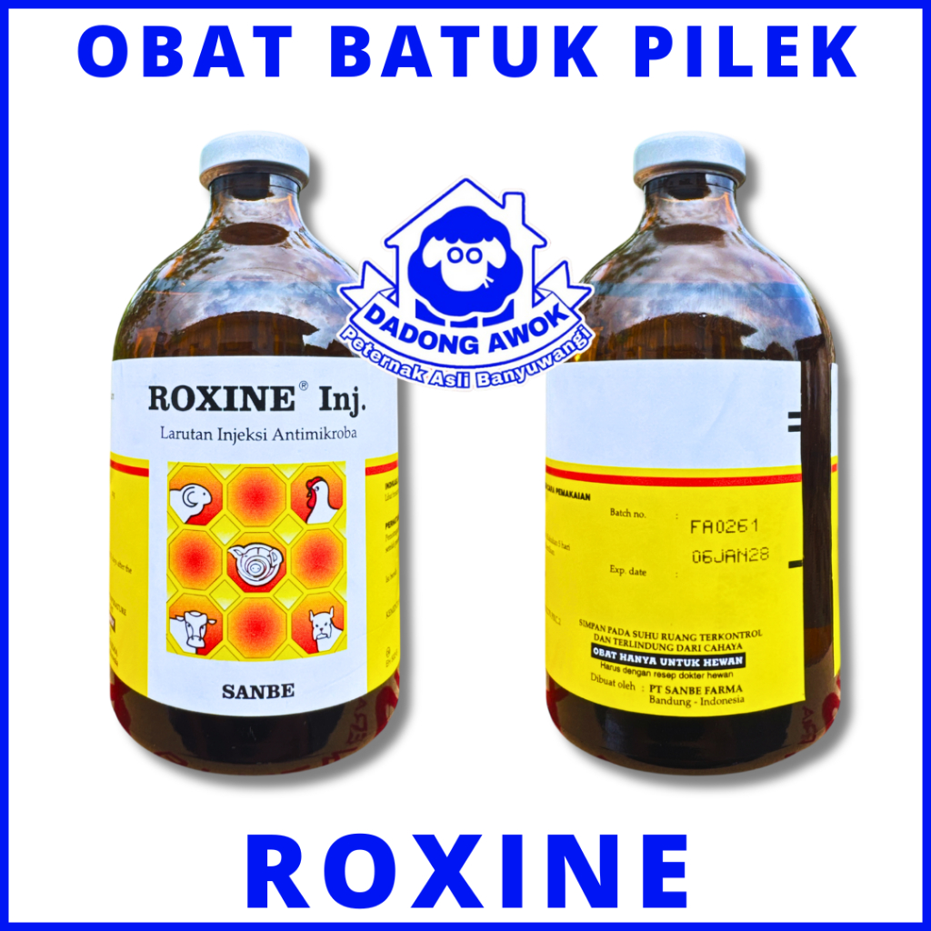ROXINE INJEKSI 100ml - obat batuk pikek ngorok Antibiotik infeksi Pernafasan Sapi kambing Domba ayam