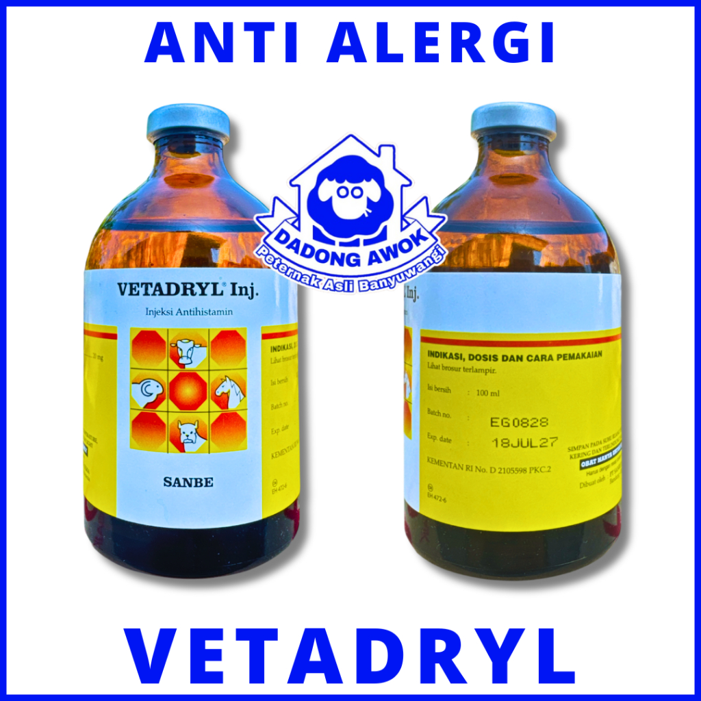 VETADRYL Injeksi 100ml Antihistamin Hewan obat sakit SAPI KAMBING DOMBA - VETADRIL OBAT HEWAN sanbe