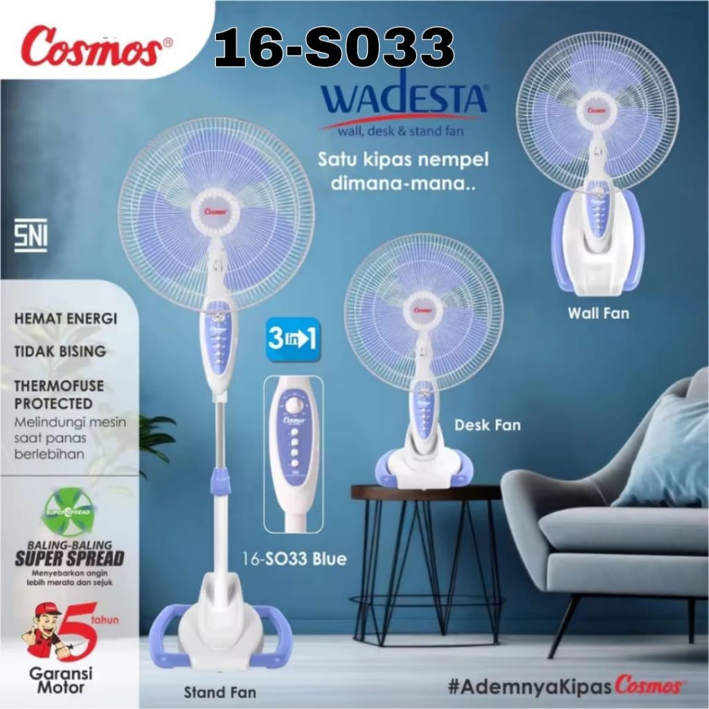 Cosmos kipas angin Wadesta 3in1 kipas berdiri duduk dan dinding cosmos 16S033 Wadesta