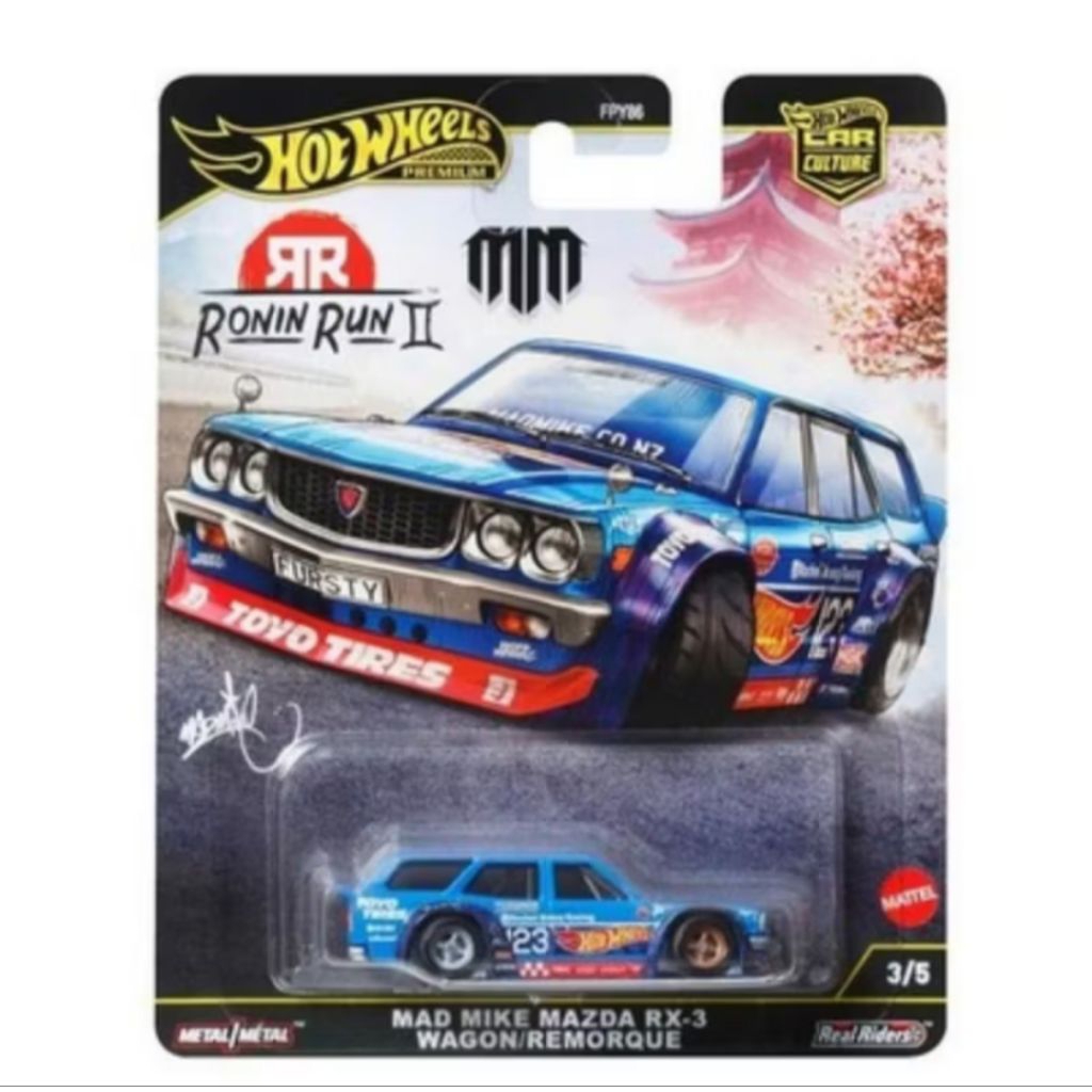 Hotwheels Premium Mad Mike Mazda RX3 Wagon Remorque