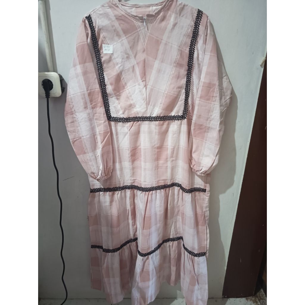 New midi bahan katun pink kotak