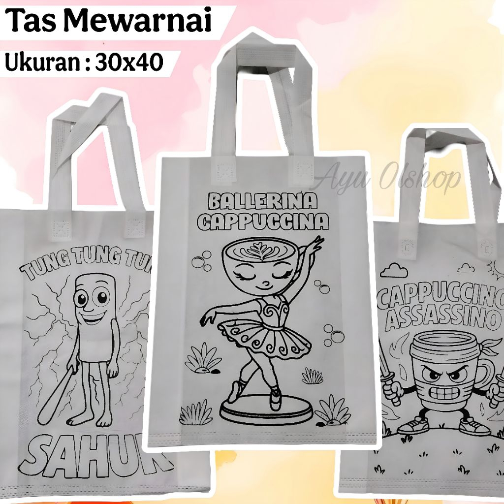 Tas Spunbond Mewarnai 40x30x8 | Sablon untuk Tas Ulang Tahun Anak