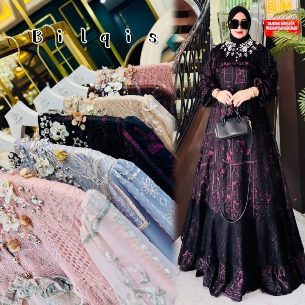 ALISYA DRESS SET PASHMINA BY BILQIS ASOFUROH GAMIS PESTA GAMIS LEBARAN MEWAH DRESS PREMIUM SET HIJAB