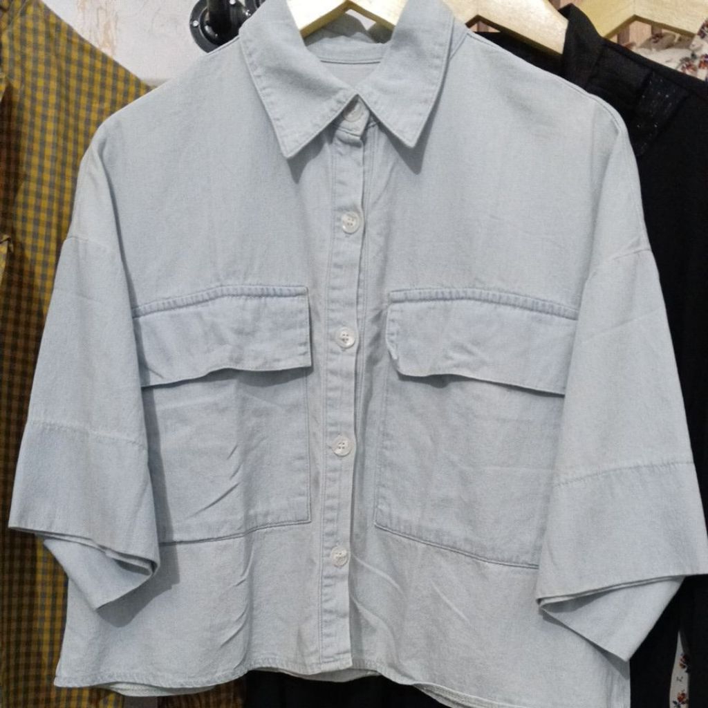 denim semi crop top