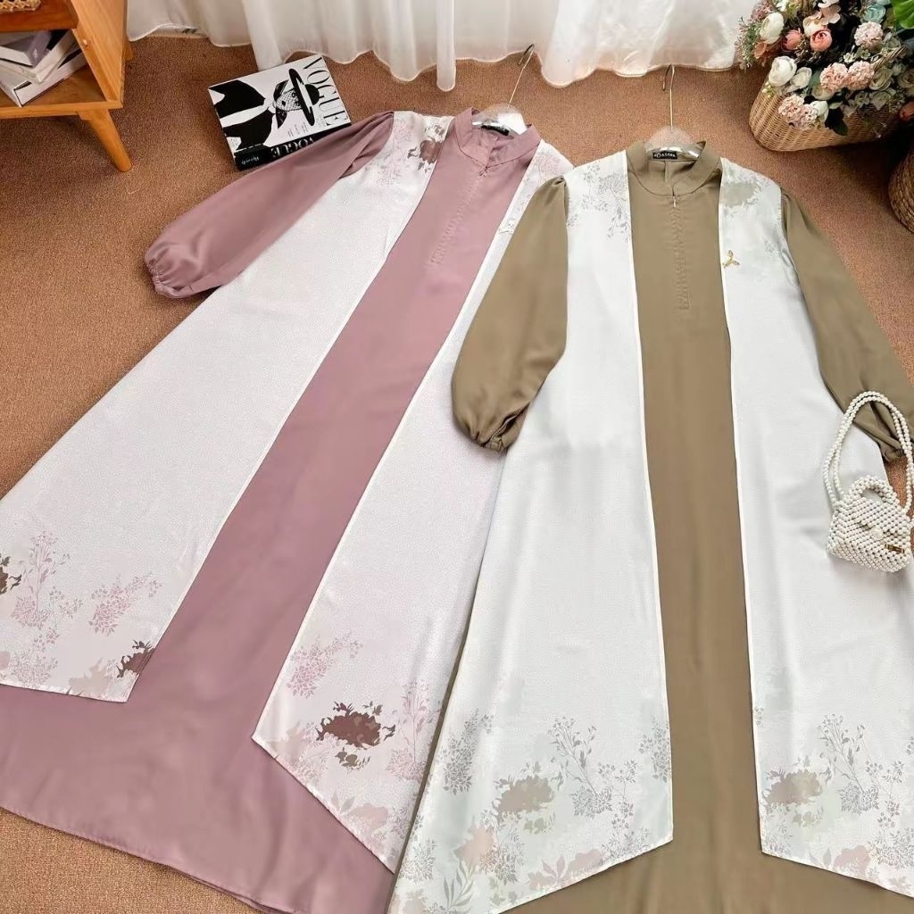 Asofa Yasmine Gamis Abaya Aksen Layer Raya Series