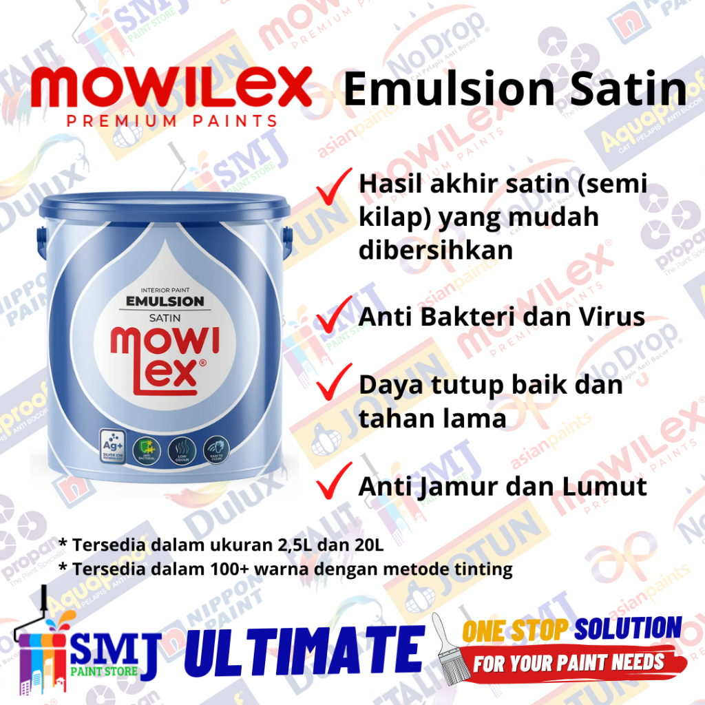 Mowilex Emulsion Satin Cat Tembok Interior - 20 Ltr - WARNA TINTING