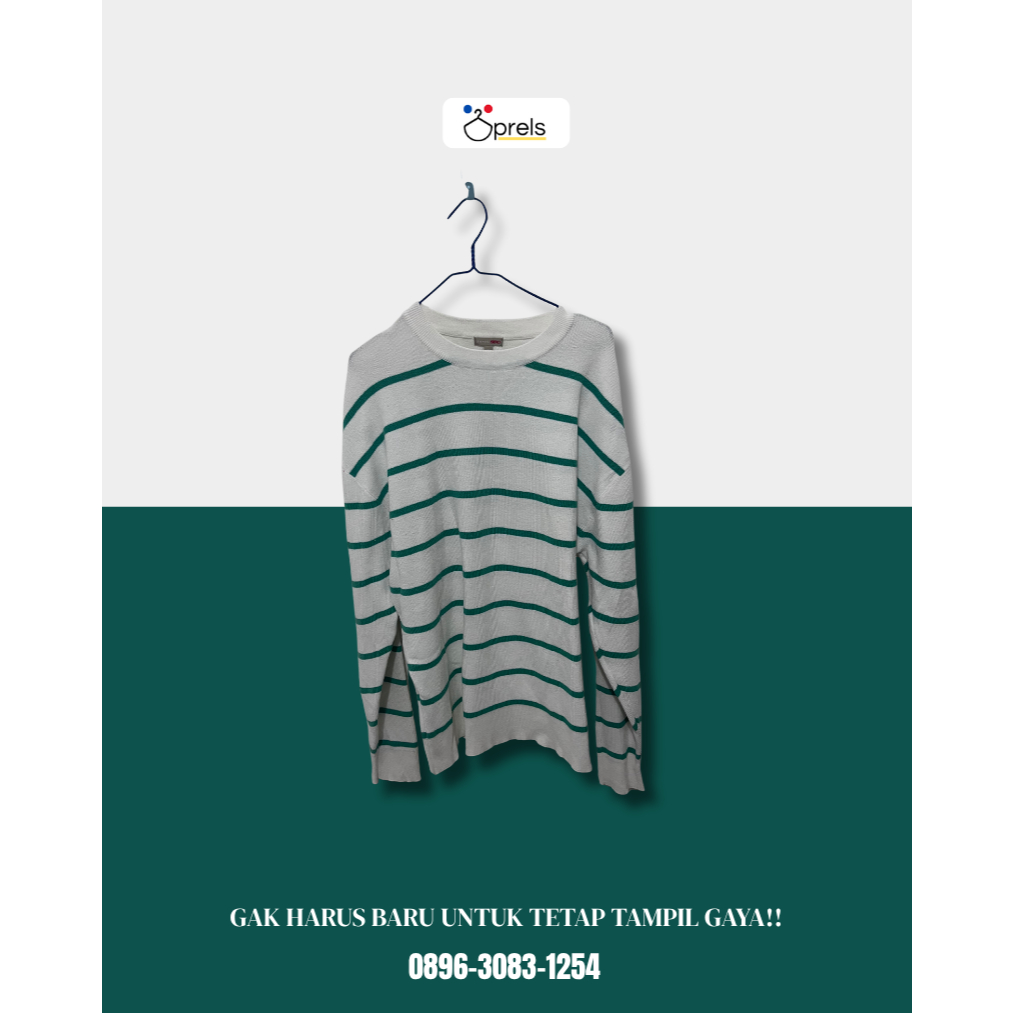 Top Rajut SPAO Hijau Putih | Knit Stripe Casual Nyaman & Stylish