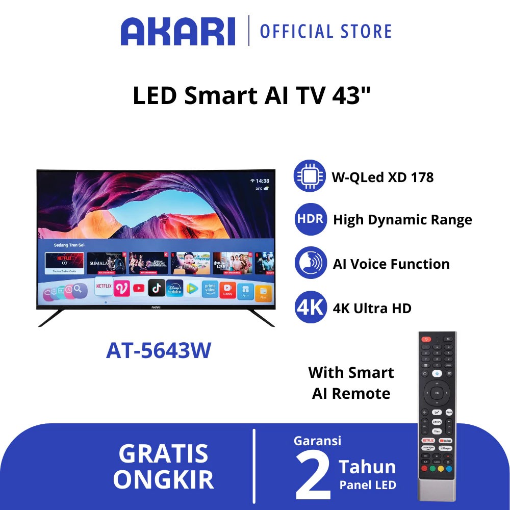 AKARI Smart AI TV 43 inch UHD 4K Voice Command ( LED TV 43 Inch )