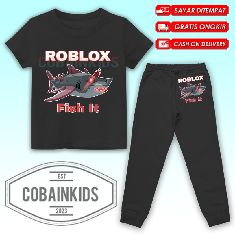 (BISA COD) Setelan Fashion Kaos Anak Karakter ROBLOX FISH IT Set Baju dan Celana Jogger ANAK ROBLOX 
