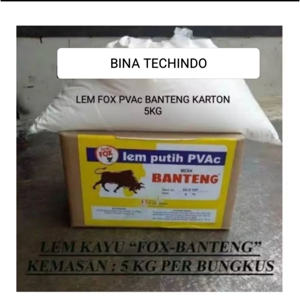 LEM FOX PVAc BANTENG KARTON ISI 5KG. LEM FOX BANTENG 5KG. LEM PUTIH BANTENG 5KG. LEM PUTIH PVAC. LEM