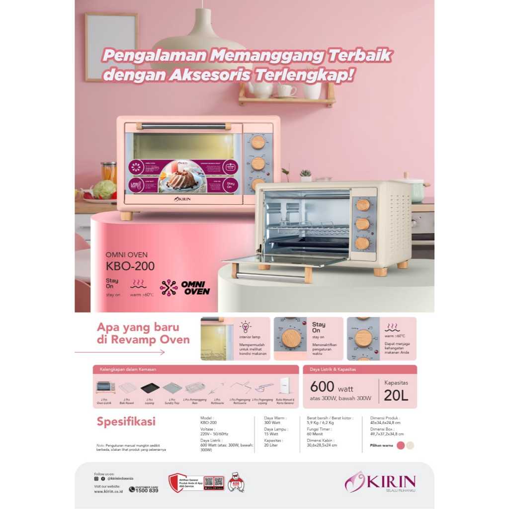 Kirin Omni Oven 20 Liter KBO-200 / Oven Listrik Low Watt/ Pemanggang 300Watt