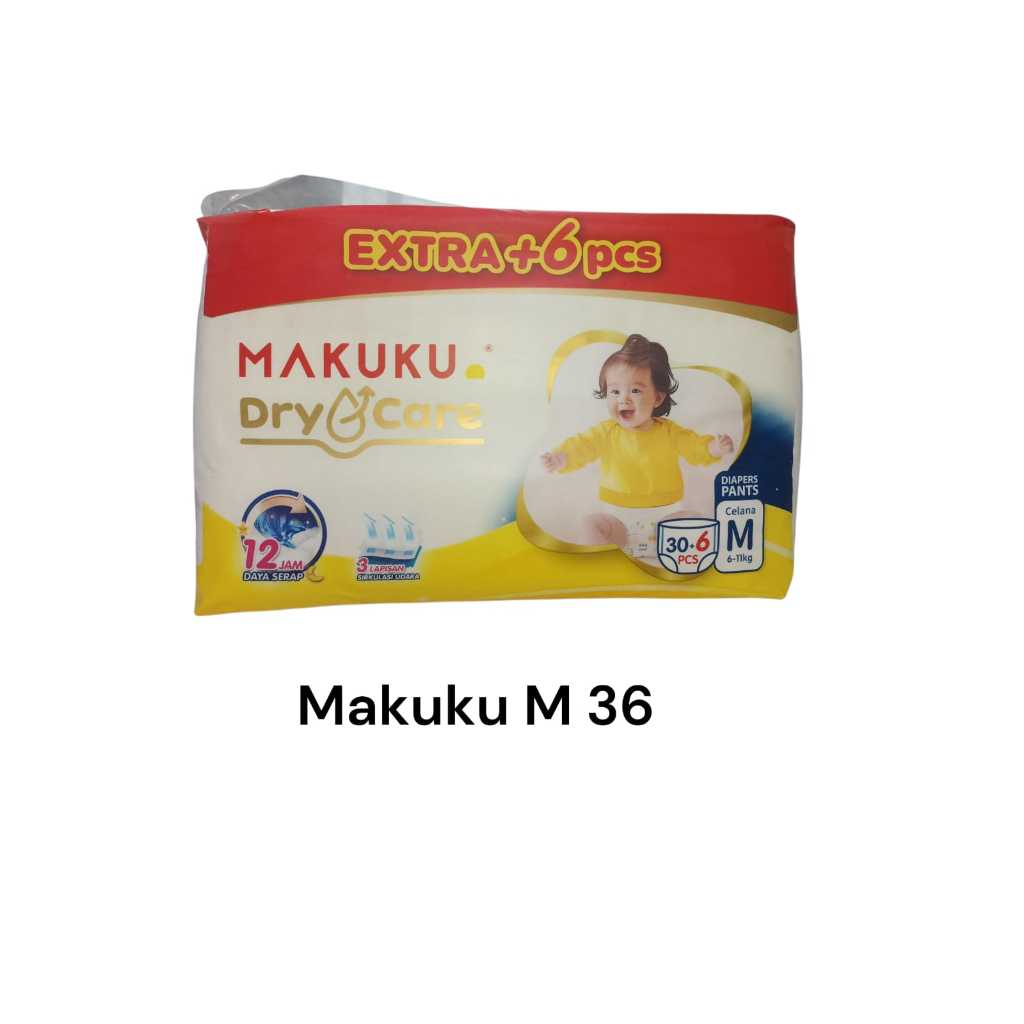 Pampers Makuku Dry Care Size M Isi 36 Pcs Popok Bayi Tipe Perekat Lembut Menyerap Cepat Tidak Bocor 
