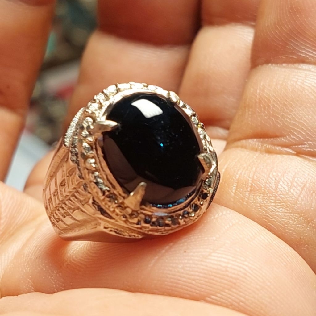 Cincin batu kecubung kopi kalimantan hitam senter coklat / batu kristal hitam quartz