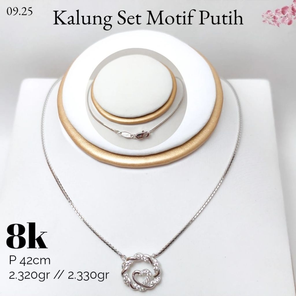 KALUNG ITALY SET LIONTIN BULAT LOVE EMAS PUTIH KADAR 8K