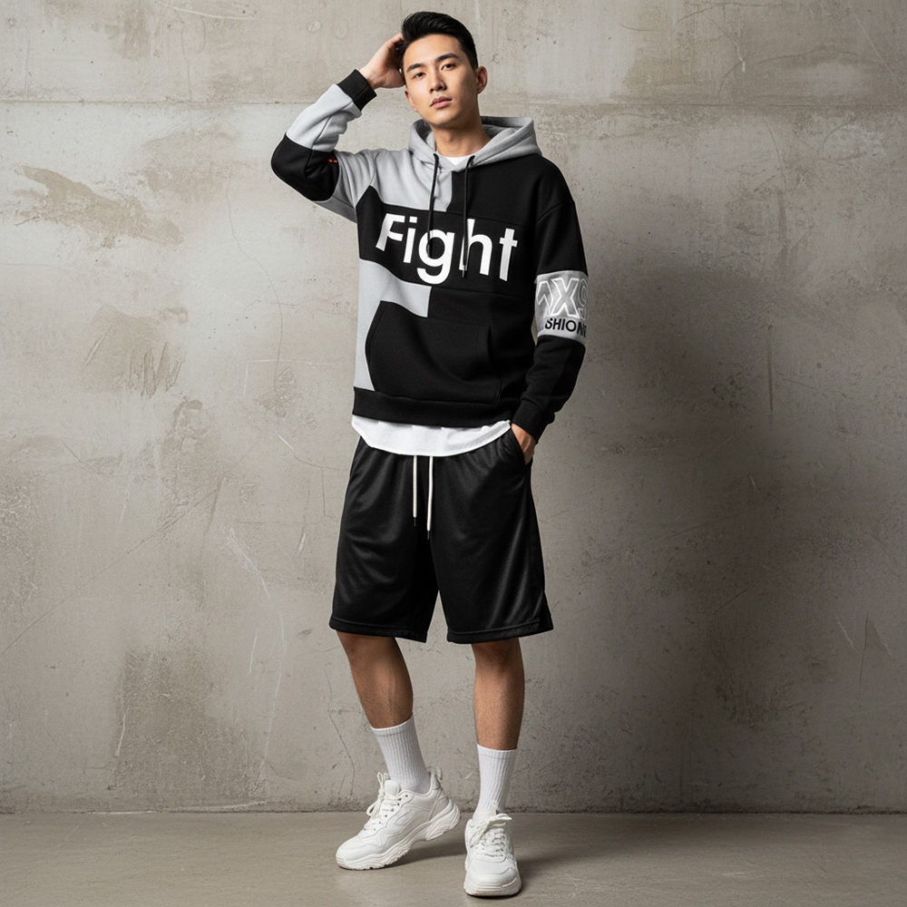 ICHI RO Hoodie Pria FIGHT Kombinasi Sweater Hodie Cowok Fleece Jaket Jumper Keren Murah