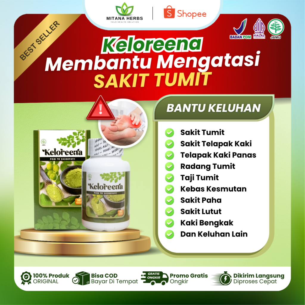 Keloreena Obat Sakit Tumit Kaki,  Sakit Telapak Kaki Panas, Radang Tumit, Nyeri Tumit Kaki, Sakit Te