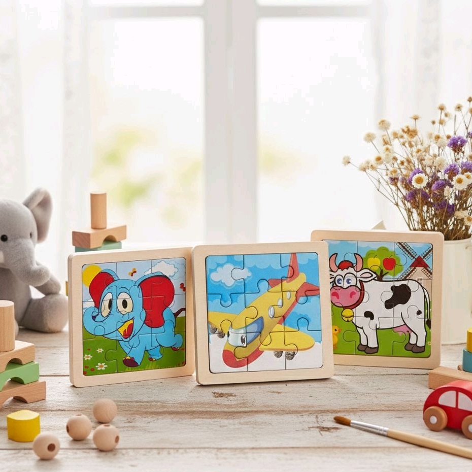 MAWBELI [FREE PAPAN TULIS MINI KERTAS+SPIDOL+GELANG MINI+STIKER] Puzzle Mini Kayu Anak Karakter Moti