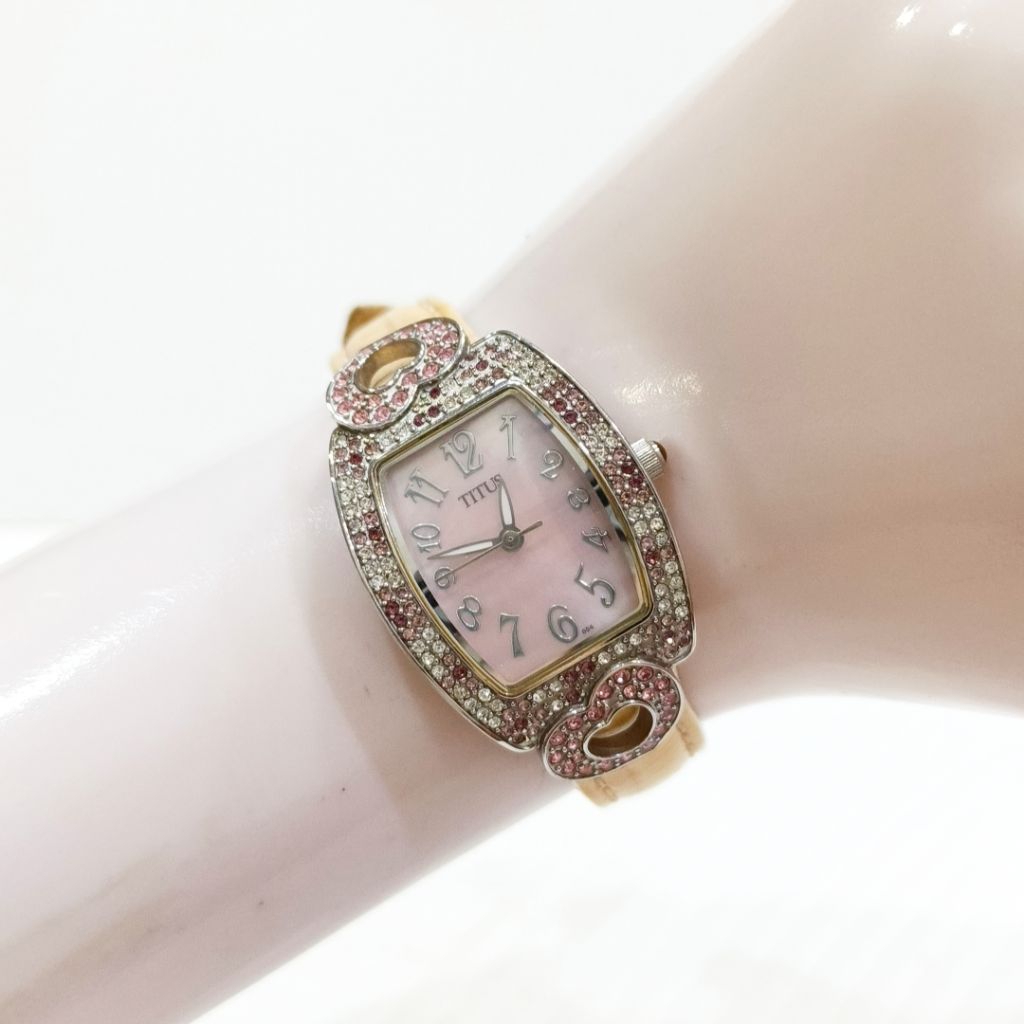 Jam Tangan Titus Tonneau Crystal PinkMOP Dial 06-1335 Quartz Watch Wanita Perempuan Mewah Luxury