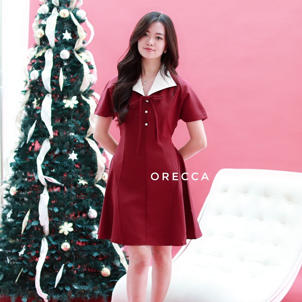 ORECCA - Alicia Dress Midi Tali Pita Lengan Pendek
