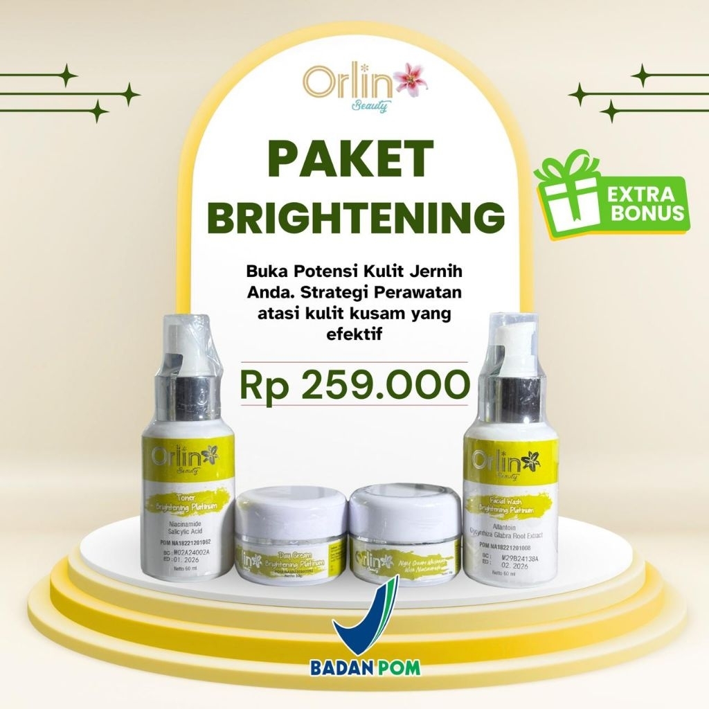 Gratis bonus  Paket Brightening platinum paket whitening Platinum Orlin Beauty Skincare Bpom Krim pe