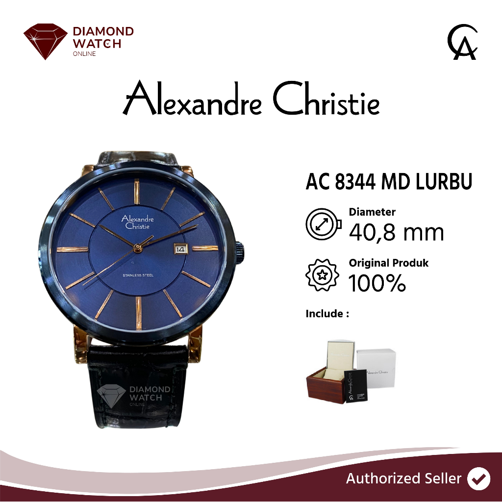 Alexandre Christie Classic AC 8344 MD LURBU Men Blue Dial Black Leather Strap