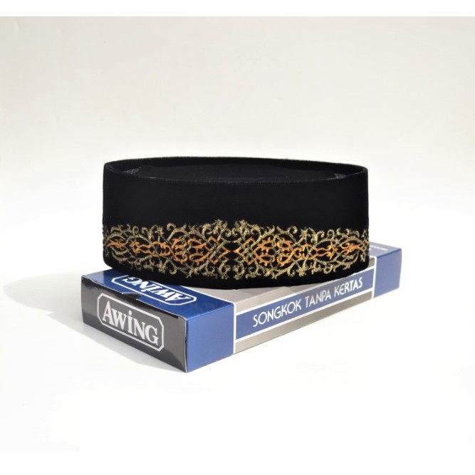 AWING Songkok Motif Bordir AWING Zavier Emas Asli AWING