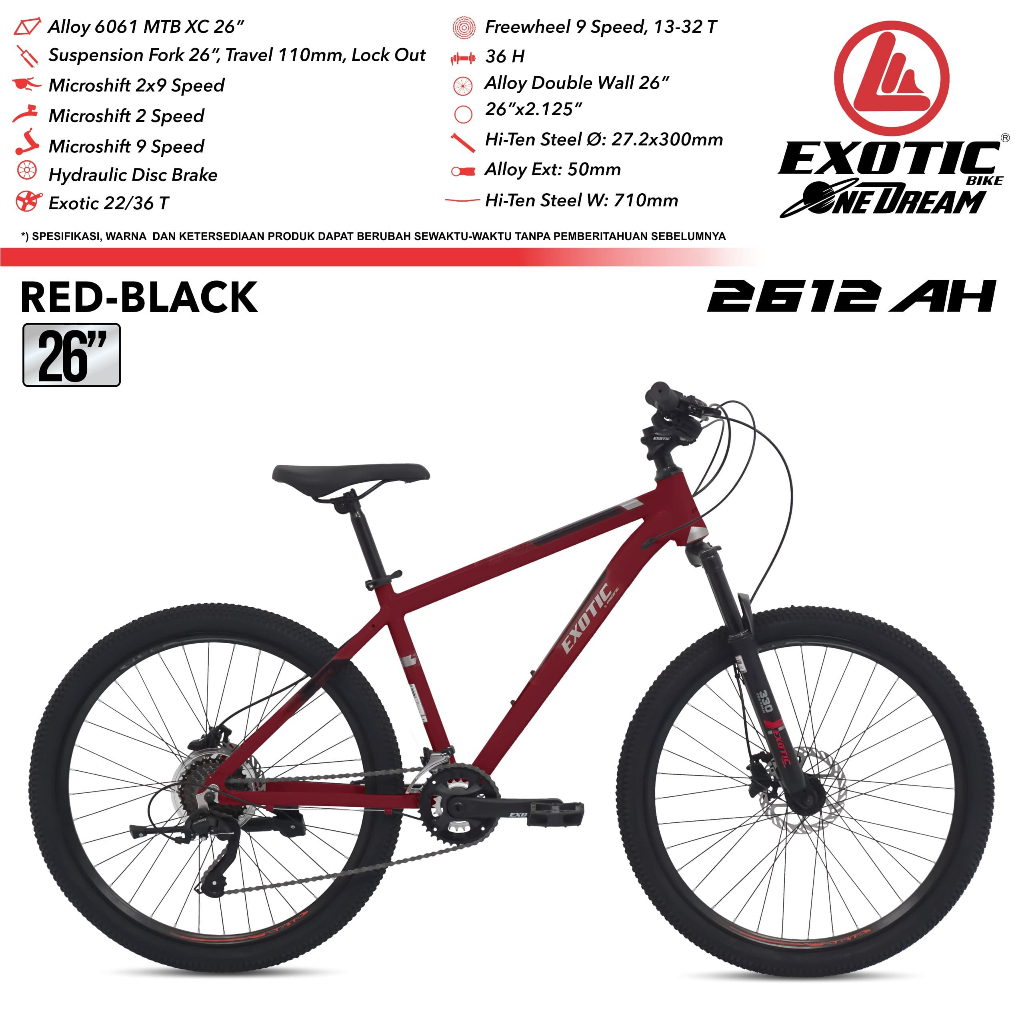 Sepeda Gunung Ukuran 26 Inch MTB EXOTIC ET 2612 AH Alloy 18 Speed Hidrolik PROMO