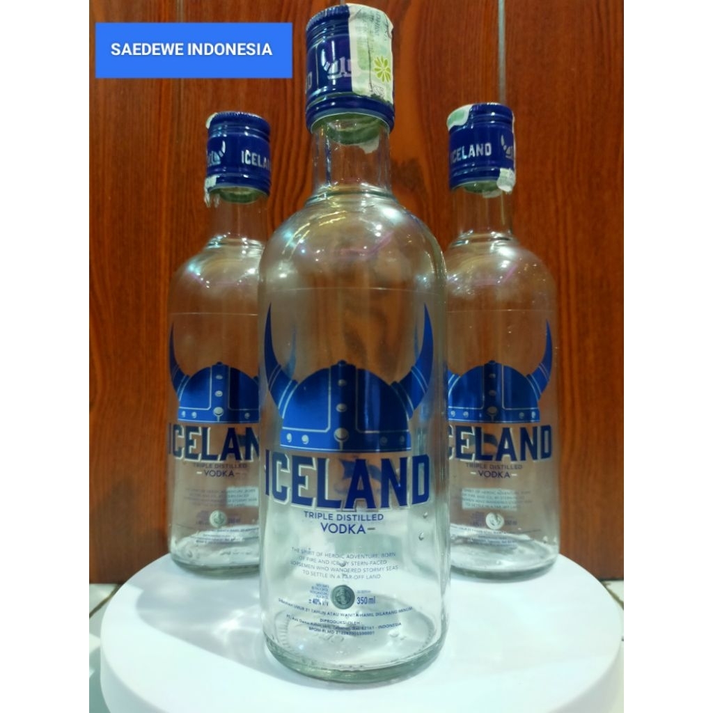 BOTOL KOSONG ICELAND BEKAS MINUMAN IMPORT KAPASITAS 350ML BAHAN KACA TEBAL COCOK BUAT KOLEKSI DEKORA