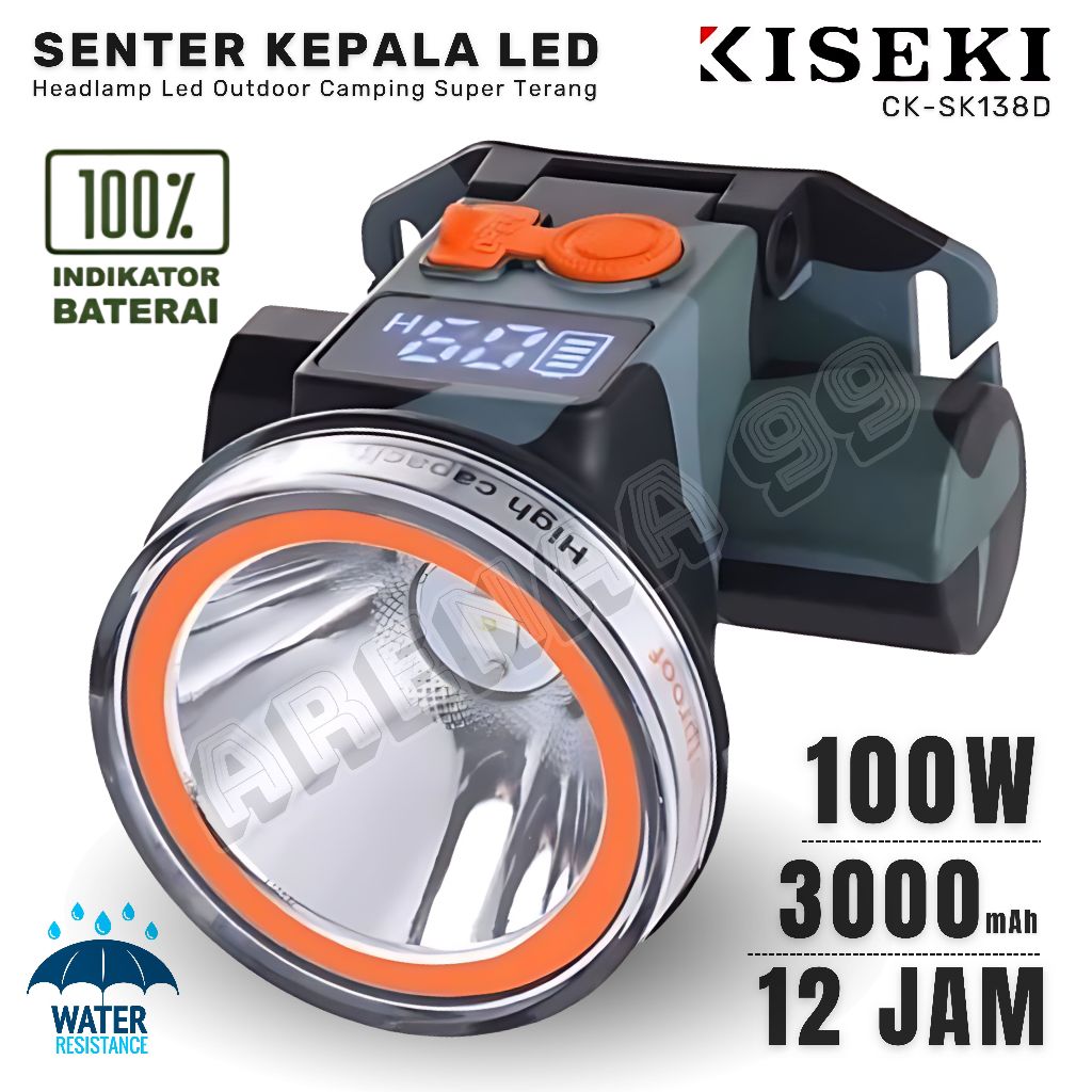 KISEKI Senter Kepala Mini 100W CK-SK138D Gratis Bohlam LED | Headlamp Outdoor Camping - Cahaya Putih