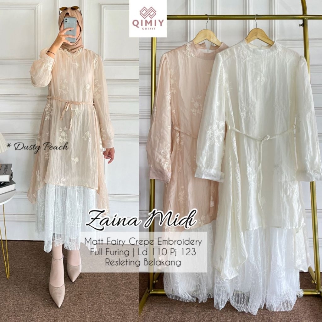 100% ORI zaina midi dress brokat tile by qimiy - - Pakaian Wanita HQ by merk Tren fashion terupdatea