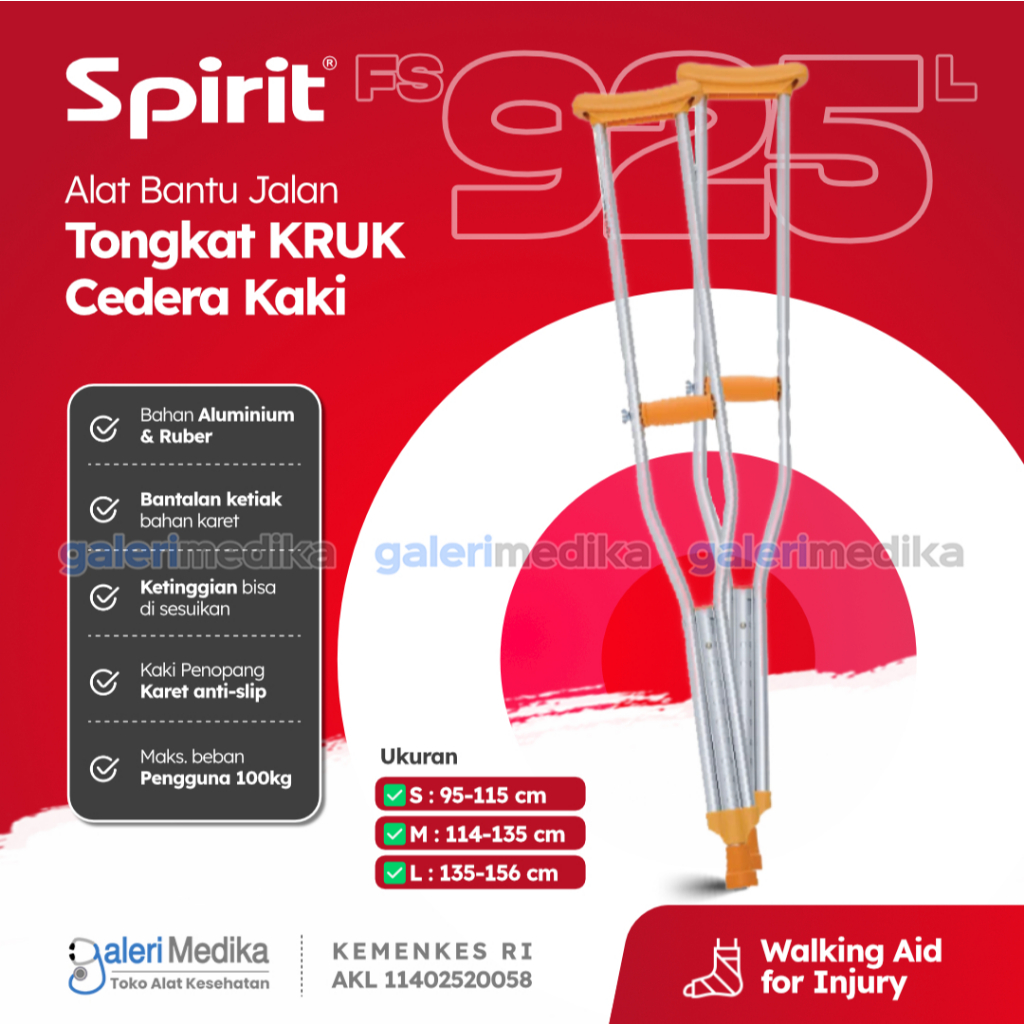 (SEPASANG) SPIRIT Tongkat Kruk Ketiak Aluminium Ringan Alat Bantu Jalan Cedera Kaki FS925L