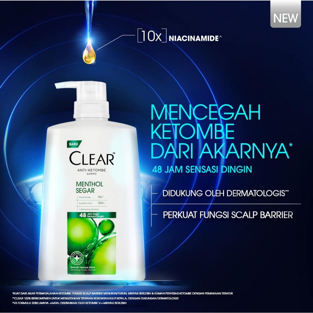 CLEAR Shampoo Anti Ketombe Menthol Segar, 48 Jam Segar Sensasi Dingin 680ml