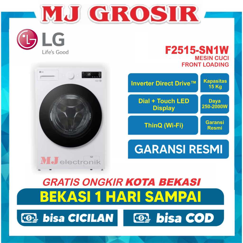 MESIN CUCI FRONT LOADING LG F 2515 SN1W / 2520 SNEW1 15/20KG 1 TABUNG