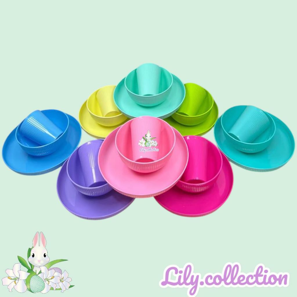 Piring Plastik | Mangkok Plastik | Piring Makan | Mangkok | Paket Piring + Mangkok + Gelas Plastik S