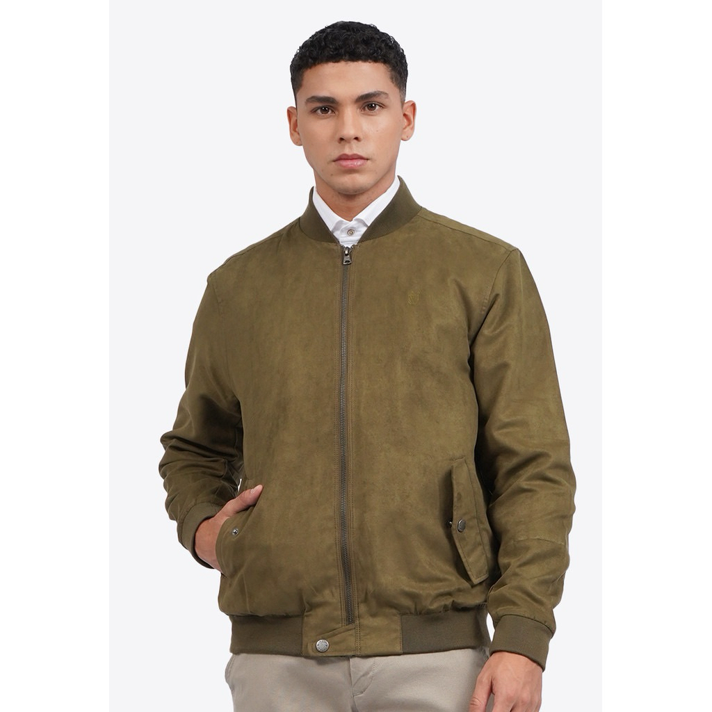 (Preloved) -WOOD Signature Suede Bomber Jacket OLIVE