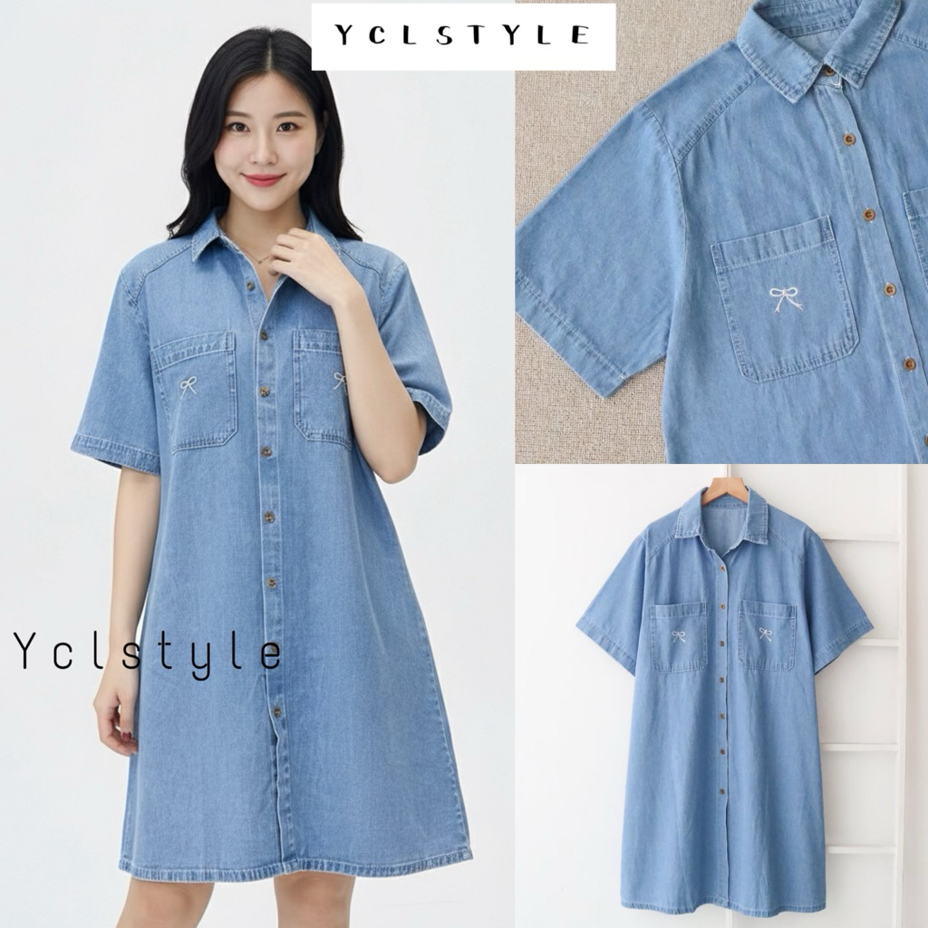 [ycl] MOA DENIM DRESS - MIDI DRESS DENIM BORDIR PITA A LINE | DRESS CASUAL WANITA | DRESS DENIM WANI