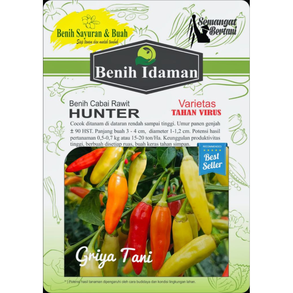 Benih Cabai Tahan Virus HUNTER 10 Gram (-+ 2100 biji) | Setipe Cabai ORI 212 | Cabai Kaliber | Cabai
