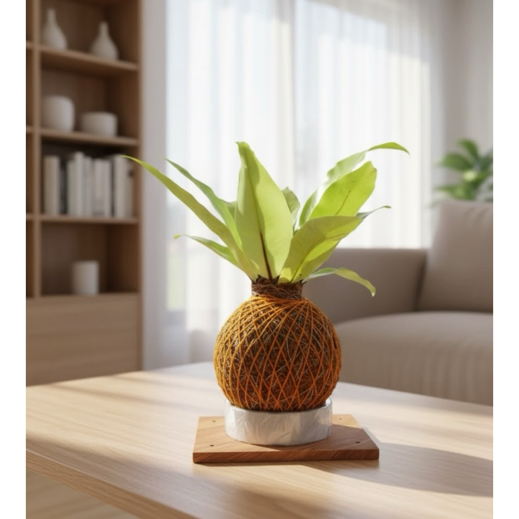 Kokedama tanaman kadaka hiasan tanaman hias hidup dalam ruangan