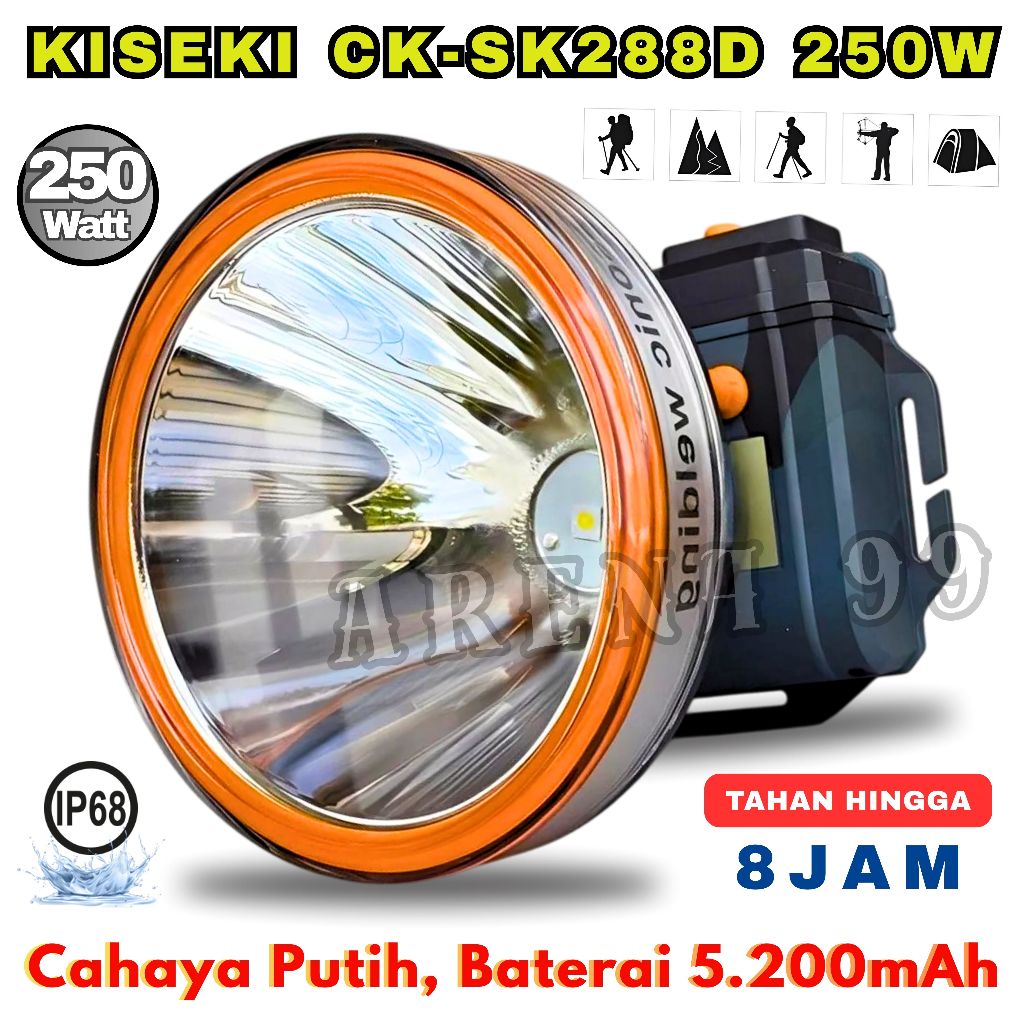 Terlaris ~Senter Kepala Jumbo 250w KISEKI CK-SK288D - Senter Kepala 250w 250 Watt LED Super Terang C