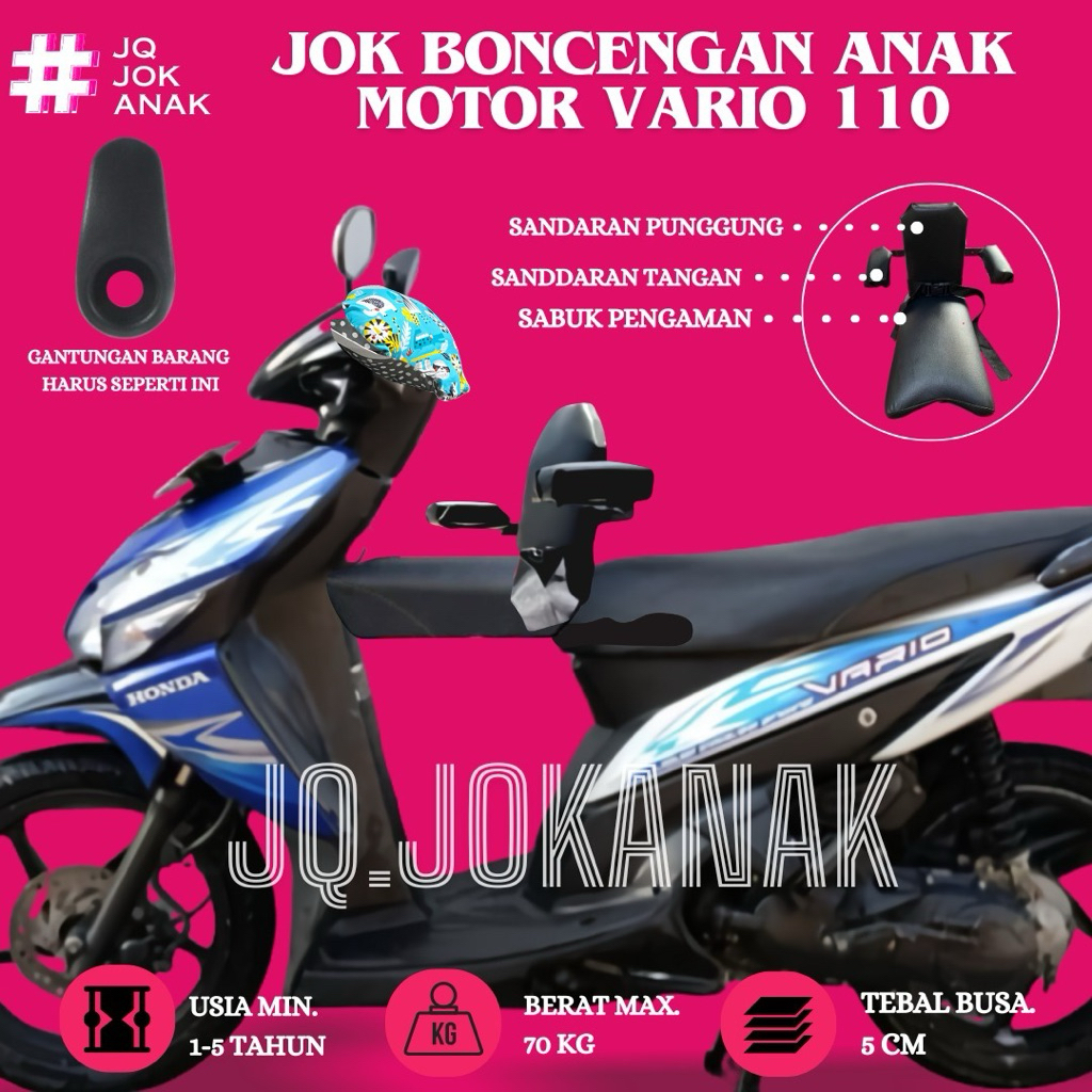 JOK BONCENGAN ANAK DENGAN SANDARAN UNTUK MOTOR VARIO 110 KARBU, VARIO 110 TECHNO CBS, VARIO 110 ESP