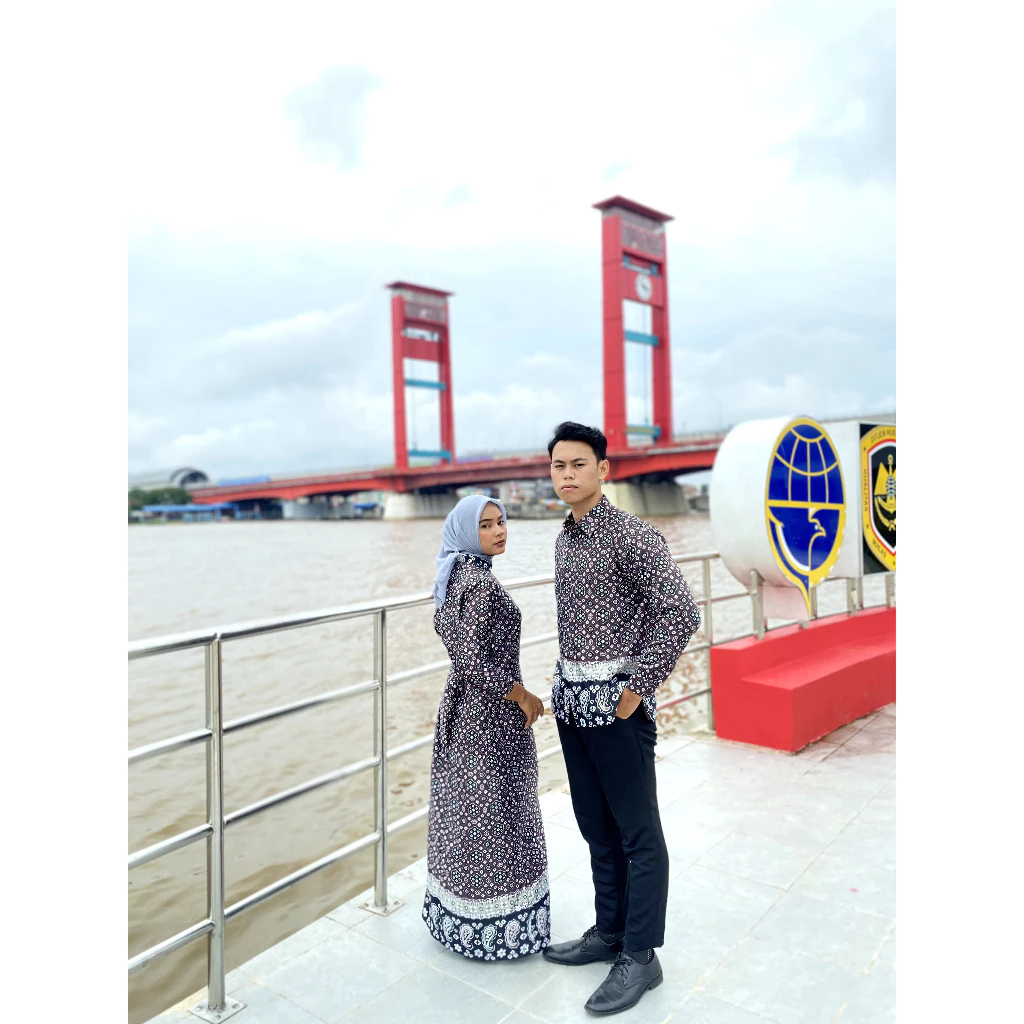 Nyimas SongketBaju Couple Palembang Warna Hitam Motif Titik 7 Pasangan Pria Wanita Batik Terbaru