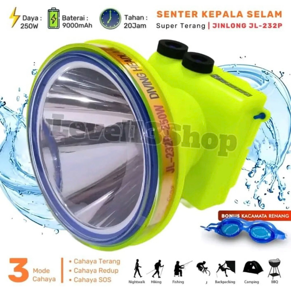 SENTER KEPALA SELAM 200METER JIN LONG JL-232 Senter Kepala Selam LED Jin Long JL-232 250W - Cahaya P